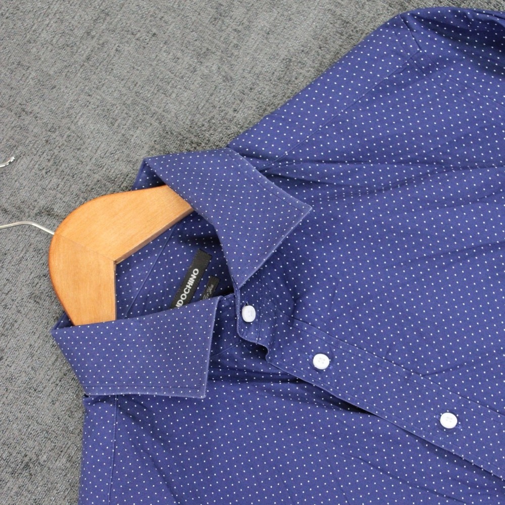 Indochino Mens Navy Blue Polka Dot Long Sleeve Cotton Dress Shirt